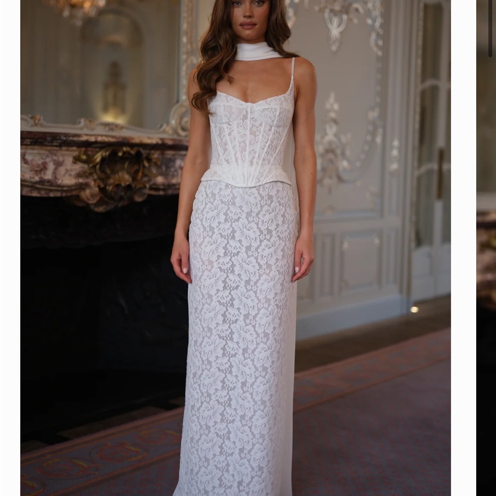 Elegant White Lace Evening Gown- Rosie Etienne